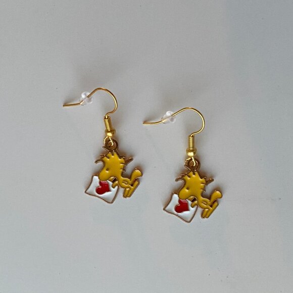 Handmade Woodstock Earrings STAINLESS STEEL Peanuts Snoopy - Picture 4 of 12